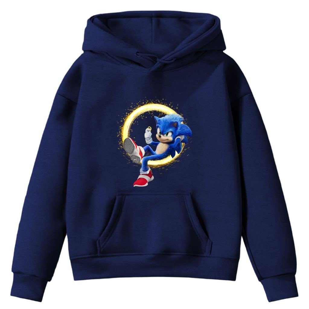 Moletom Infantil Corredor Son ic Ouriço Azul Desenho Bolso Canguru Com Capuz