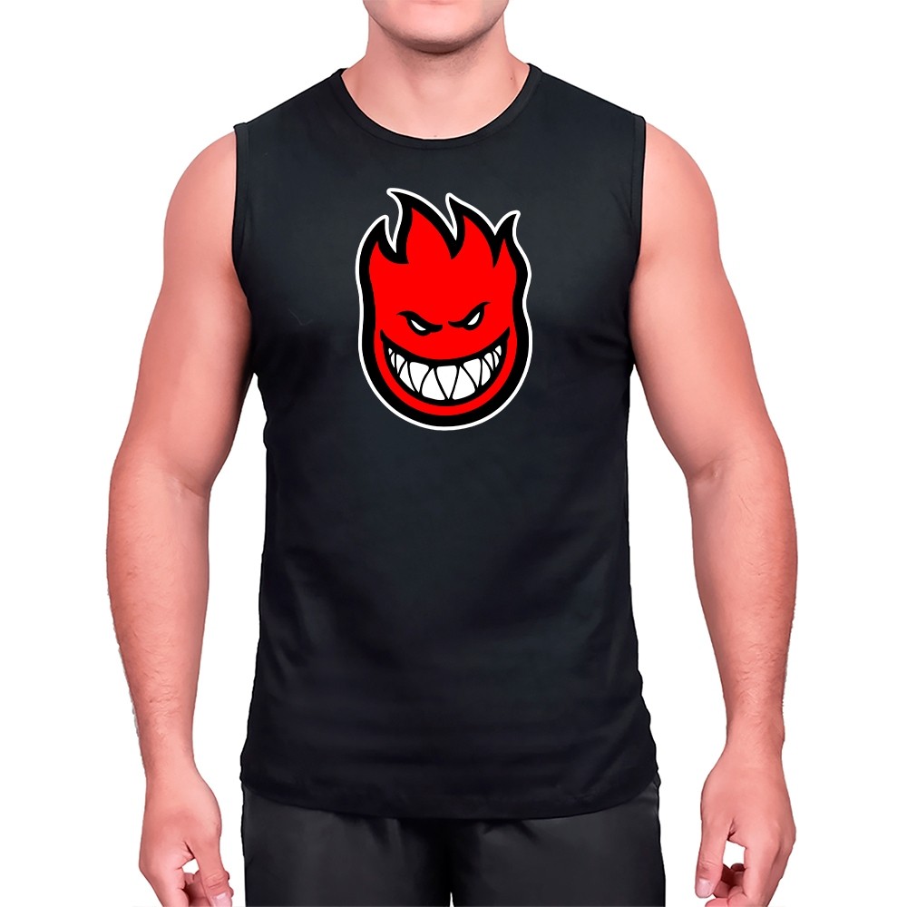 Regata Estampa Emoji Raiva Unisex Algodão Camiseta Lisa Cavada Alça Larga - Envio Imediato