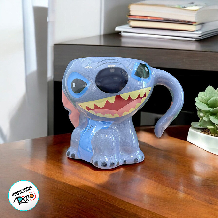 Caneca de Porcelana 3D Stitch - 250ml - 1 unidade - Disney Original - Rizzo