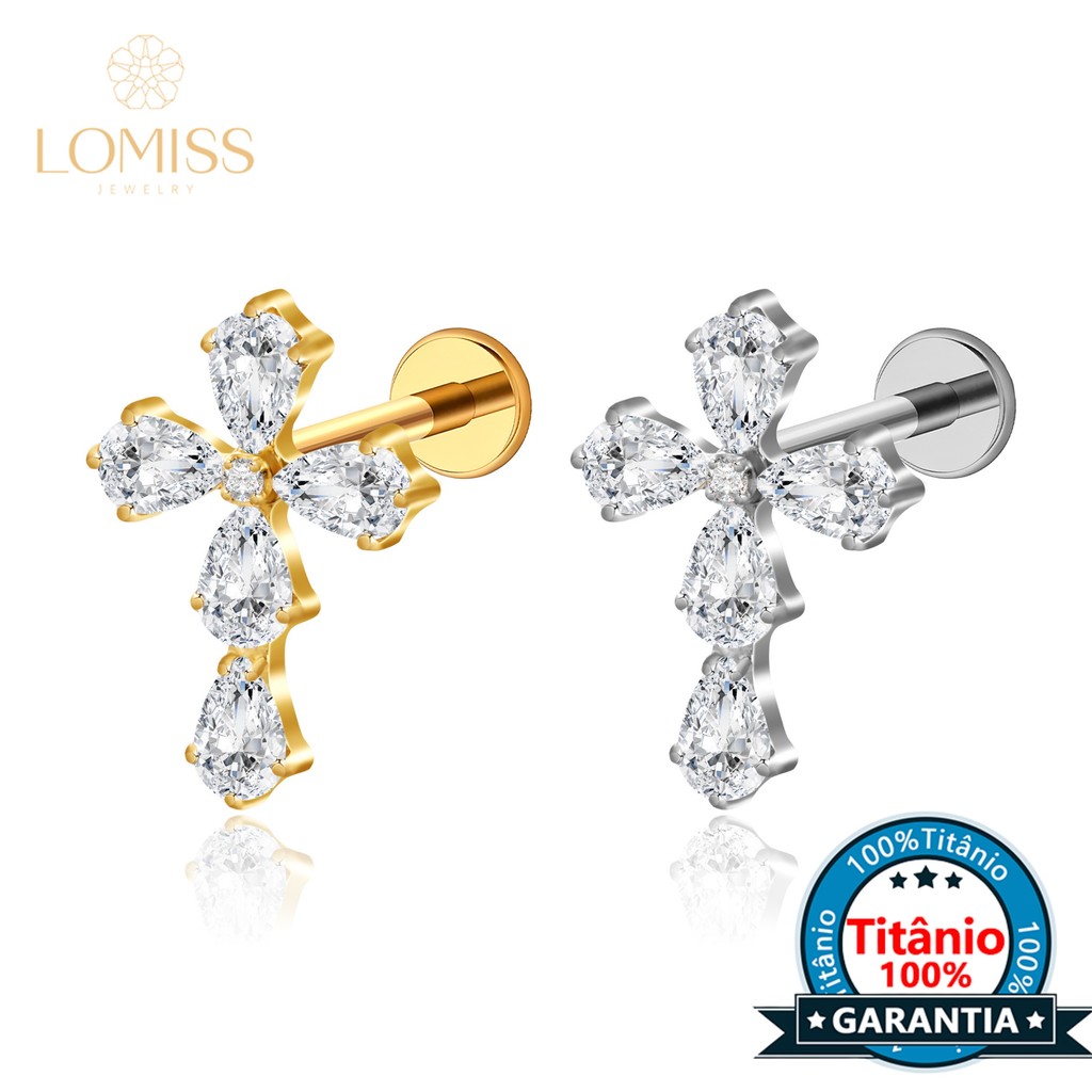 Lomiss Piercing Labret Titânio Pvd Cruz Zircônia Cravejada Helix Tragus Conch Nariz em Oferta na Shopee