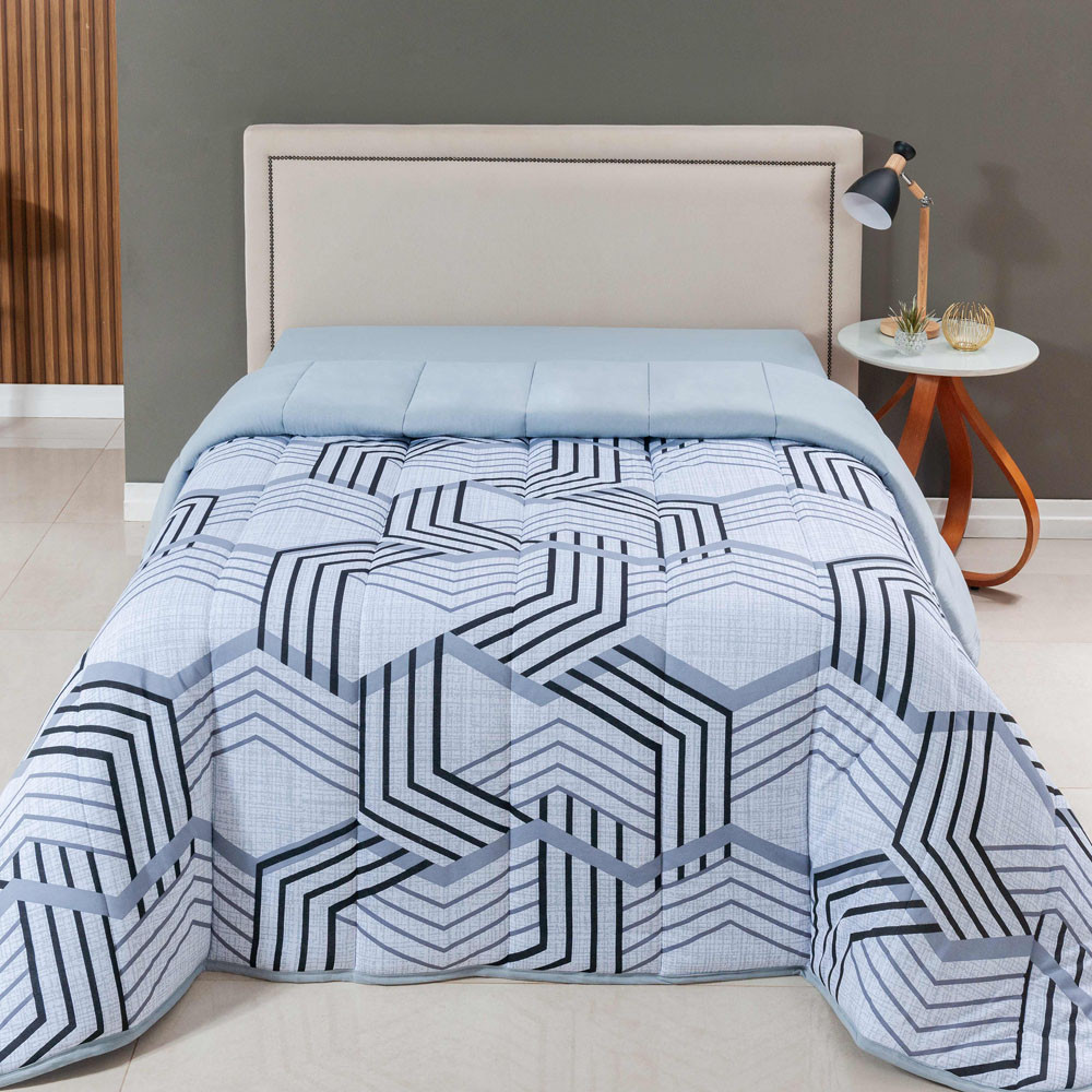 Edredom Cobertor Sonnet Queen Malha Estampada Dupla Face 100% Algodão - Geométrico - Cinza