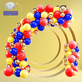 Kit 175  Balões  AMARELO 7”+ VERMELHO  7”+ AZUL  7” + OURO  Metalizado 5”+ FITA Balão Bexiga KIT31+F em Oferta na Shopee