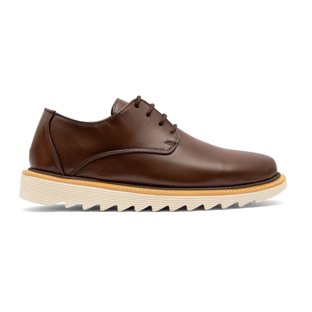 Sapato Social Masculino Oxford Derby Couro Cadarço StepSync Tratorada Confortável Off