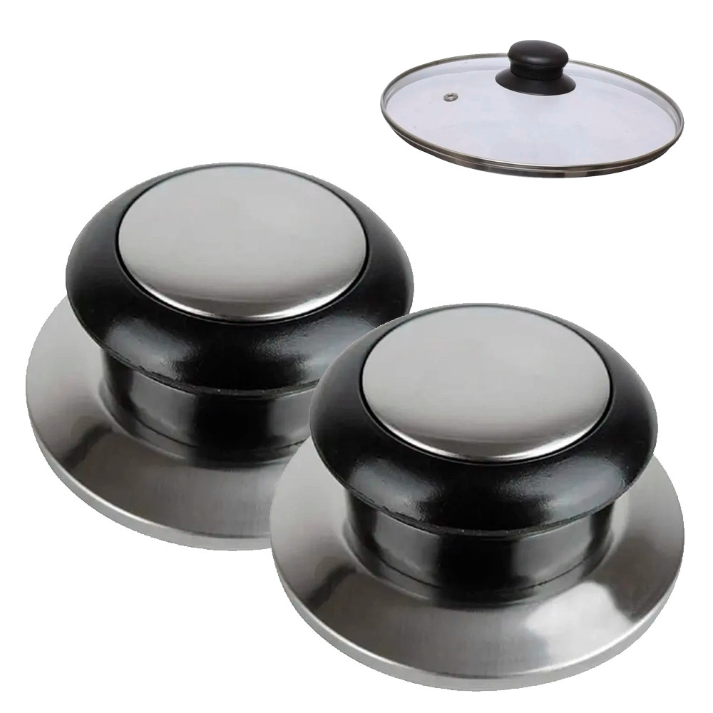 Kit 2 Puxador Inox Tampa Vidro Aço Para Panelas TP-11 Alta Qualidade Prático Vários Tipos De Tampas - Home & Living
