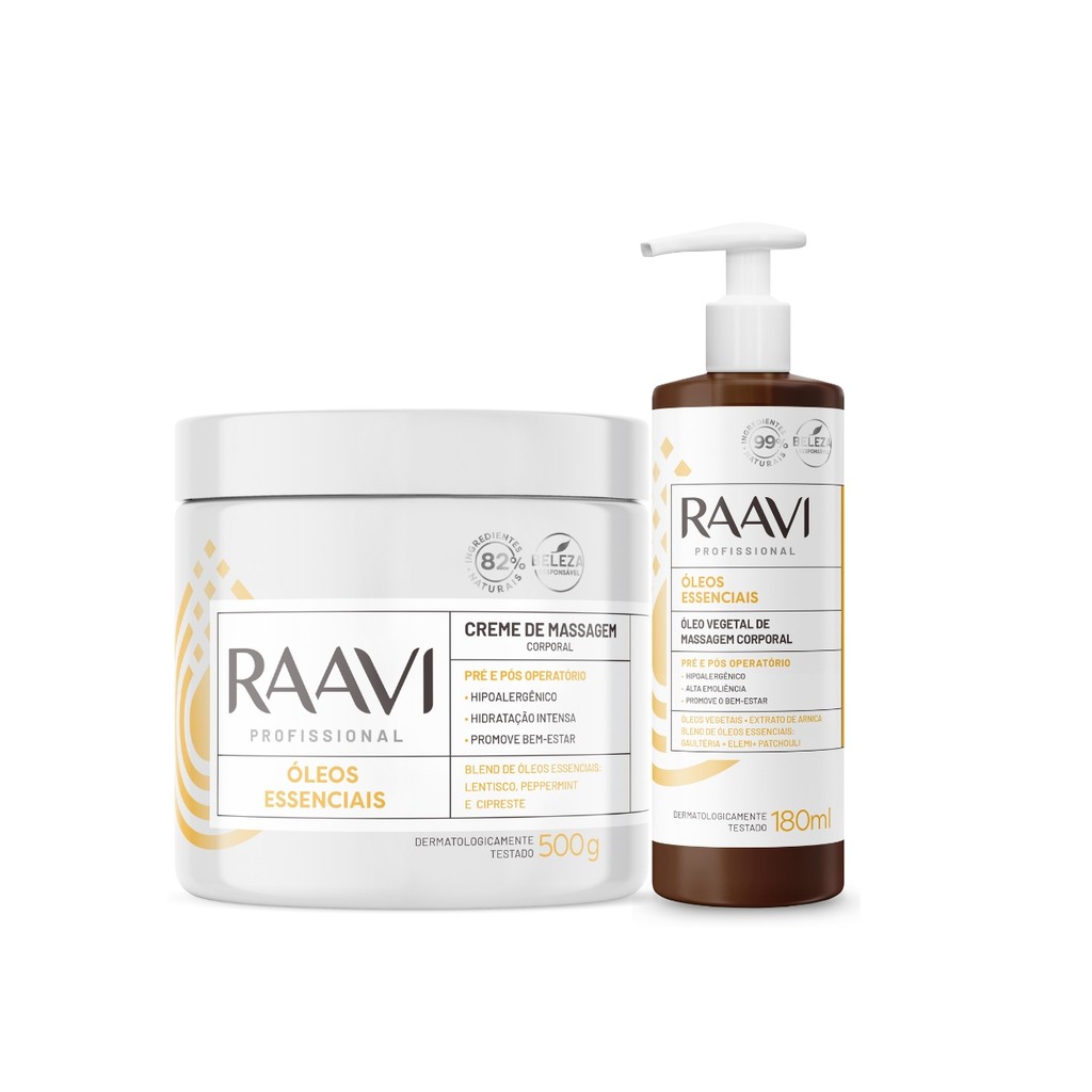 Kit Creme E Óleo Massagem Pré Pós Operatório Corpo Raavi