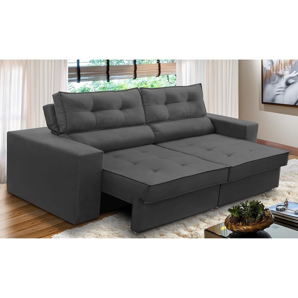 Sofá Retrátil e Reclinável 2 lugares 1,50m com Molas Mirela Suede Cinza Adonai Estofados - Home & Living