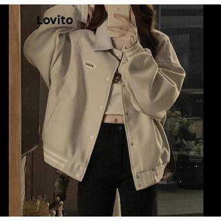 Lovito Casaco Casual De Manga Comprida Com Botão Liso Para Mulheres LNA38102 (Off White)
