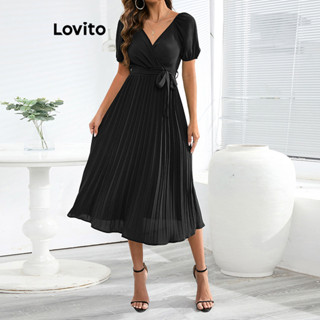 Lovito Vestido Boho Liso Franzido Com Renda Para Mulheres LNL34080 (Vermelho/Verde/Preto)