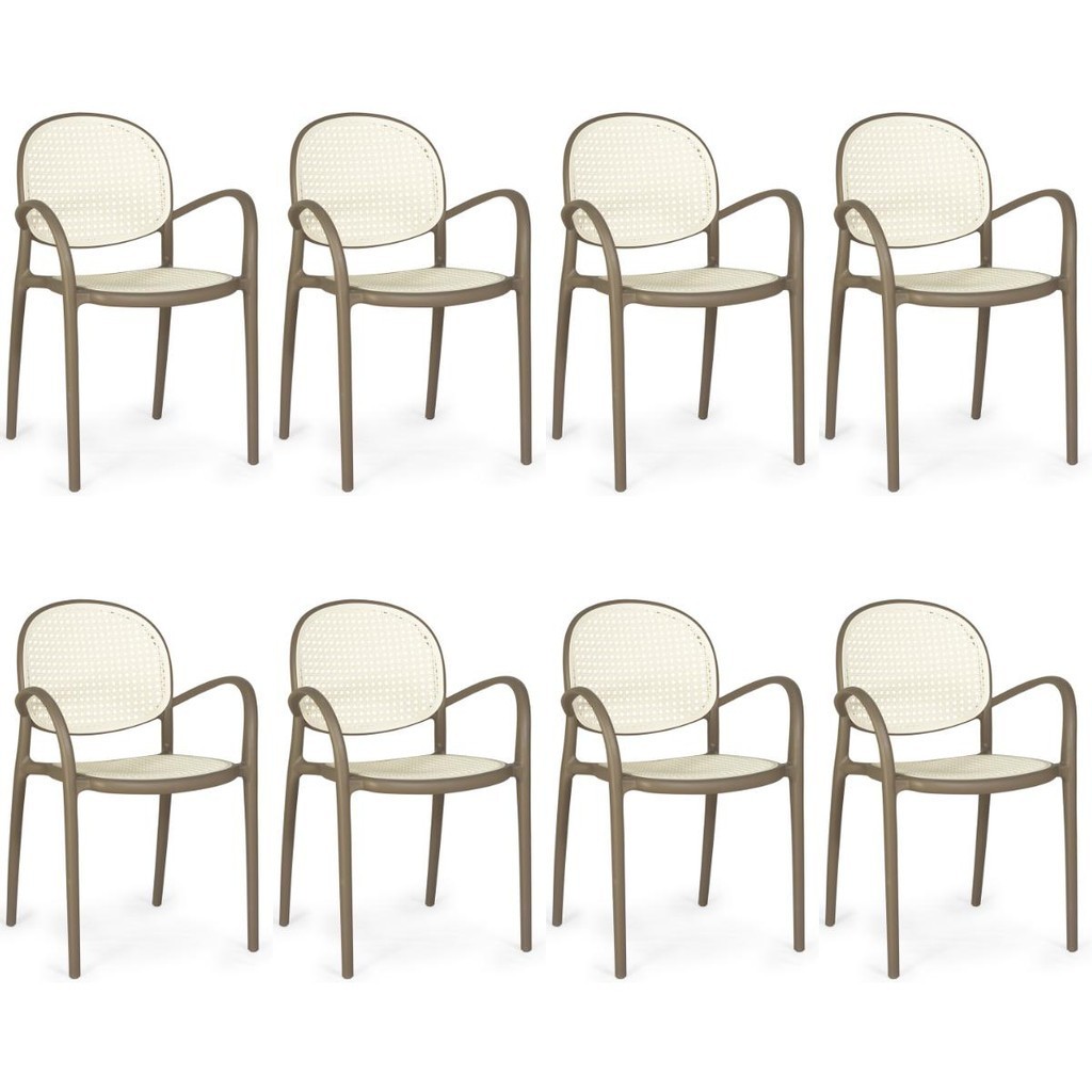 Kit 8 Cadeiras de Jantar Roma com Braço para Sala e Cozinha - Branco/Cinza Escuro - Home & Living