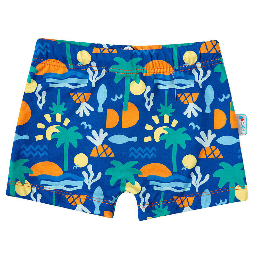 Sunga Boxer Infantil Proteção UV Coqueiros Tropical Azul Royal Tip Top
