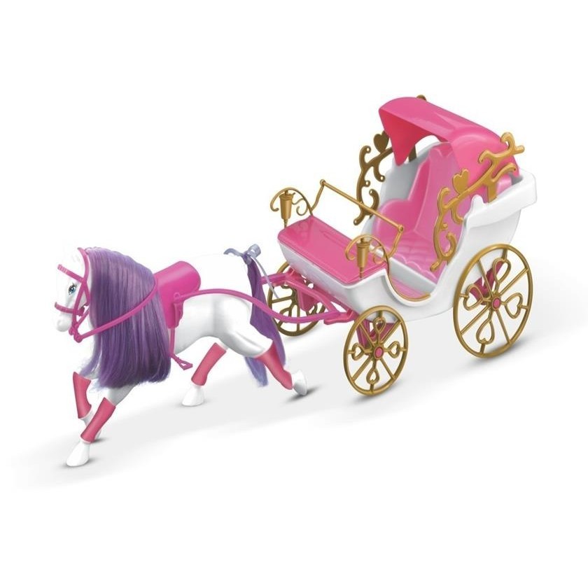 Carruagem Das Princesas Para Bonecas Brinquedo Cavalo Real Rosa Infantil Colorido Presente De Meninas - Lider Brinquedos