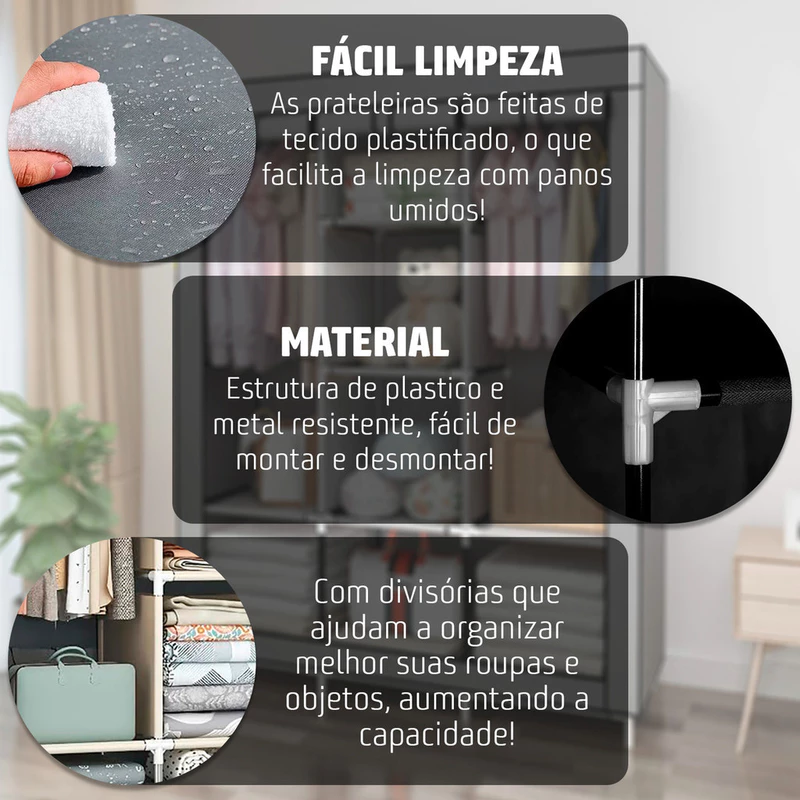 Guarda-Roupa Armário Dobrável Portátil com Cabideiro — foto 4