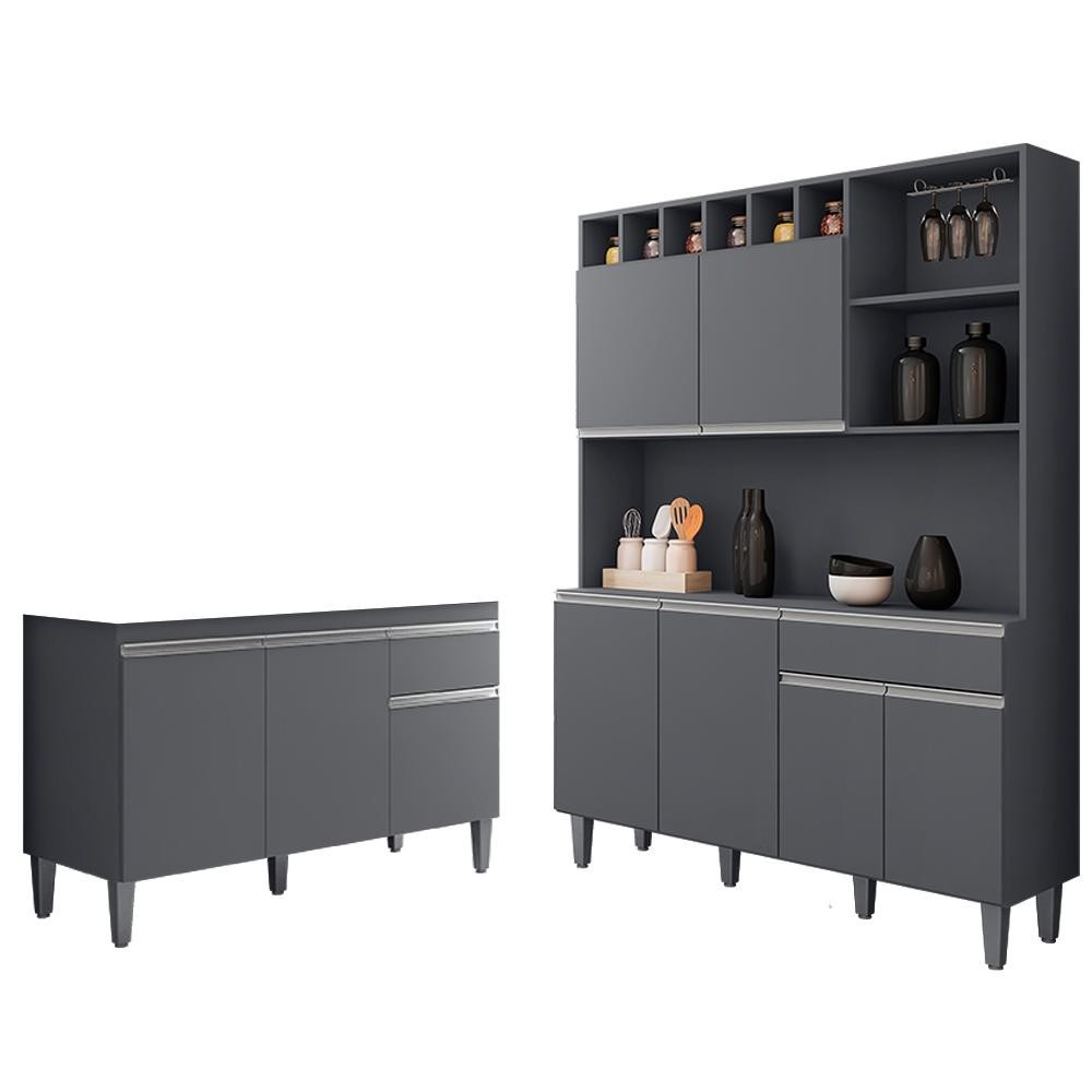 Cozinha Compacta Alice e Balcão Gabinete Sem Tampo Tatiane 120cm Cinza - AJL Móveis em Oferta na Shopee