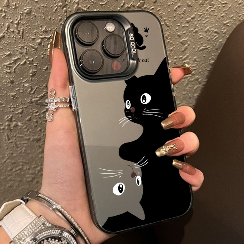 Bonito Dos Desenhos Animados Gato Preto Caso De Telefone Para iPhone 16 15 14 13 12 11 Pro Max 16E XS XR 7 8 Plus Capa À