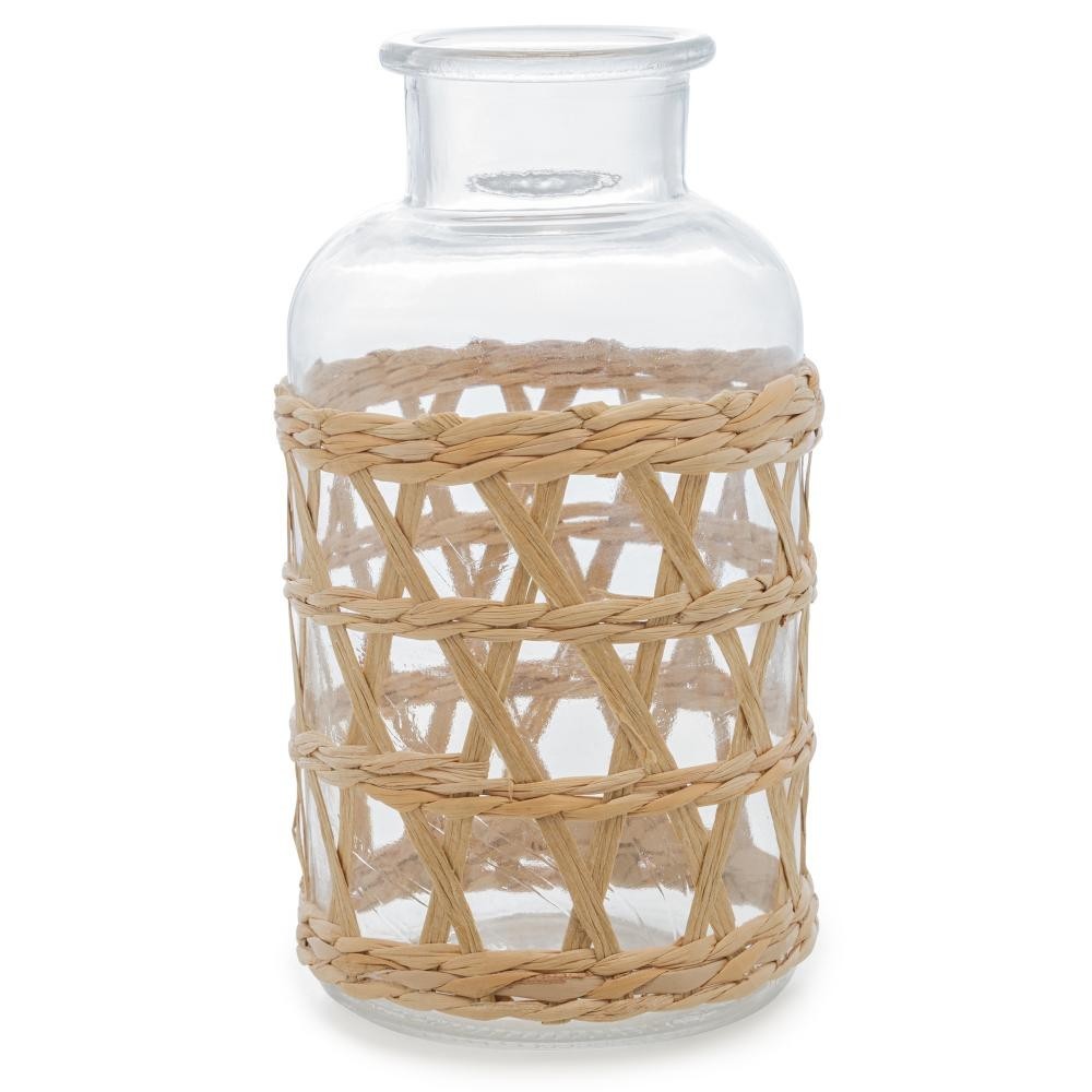 Vaso Wolff de Vidro e Fibra Natural 19,5x10cm em Oferta na Shopee