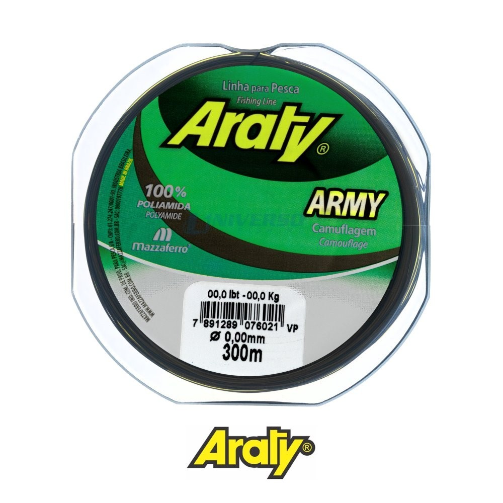 Linha Monofilamento Araty Army - Camuflada | 300mts 0,55mm - 40,6lb