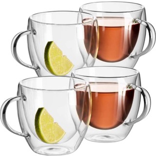Jogo 04 Xícaras Duplo Vidro Isolante Parede Dupla 100 Ml Kit Copo Transparente Para Bebida Café Chá em Oferta na Shopee