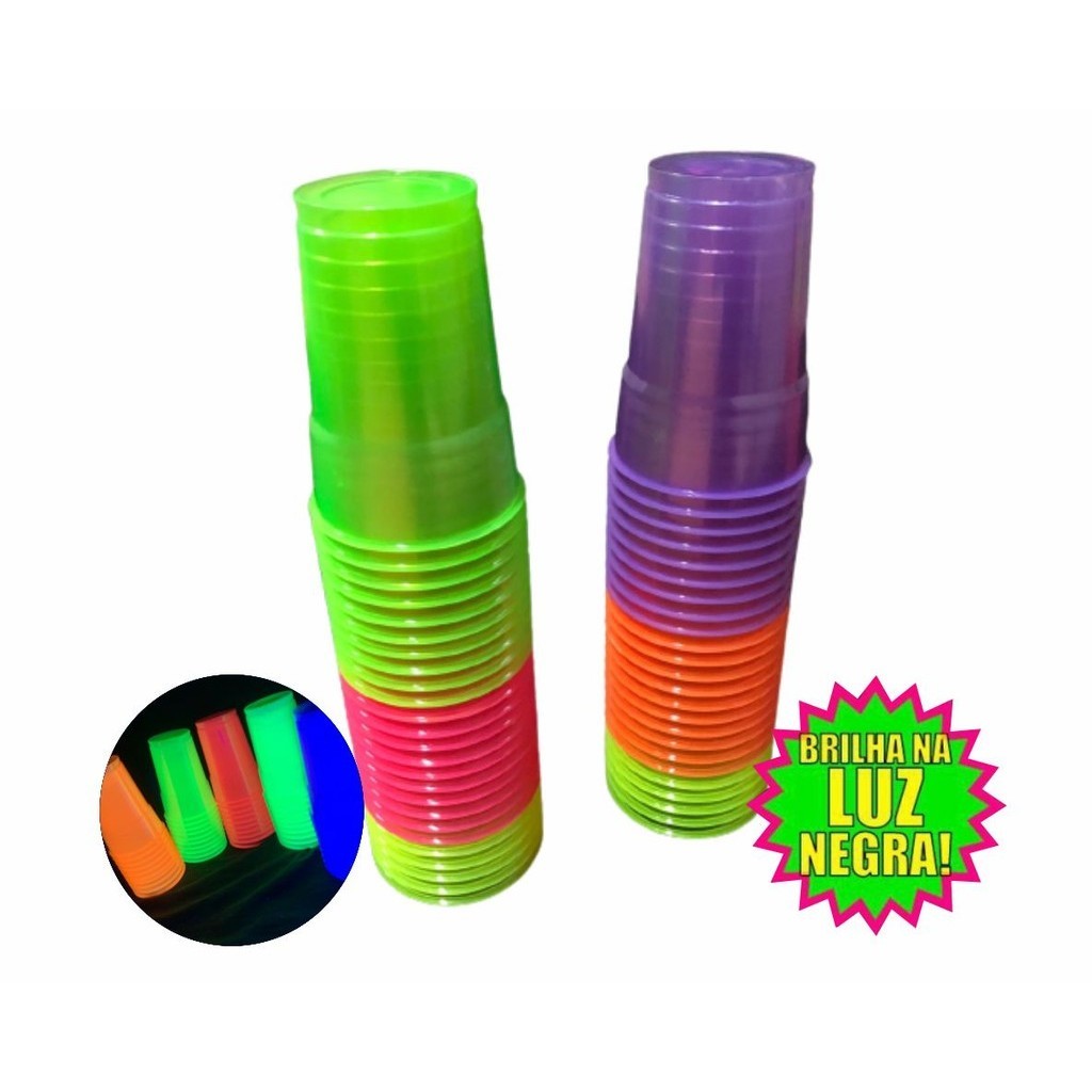 50 Copos Neon Festa Balada Fluor Descartável Premium 300 Ml