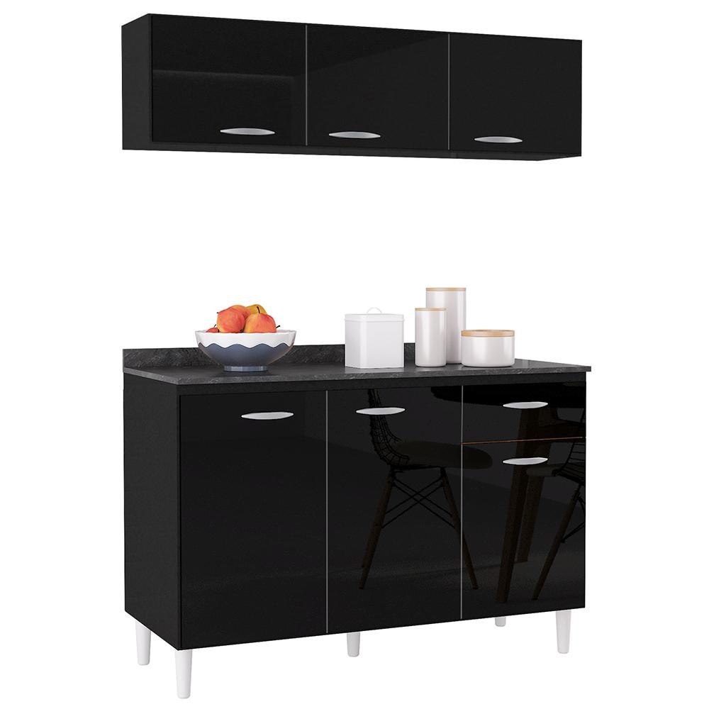 Armário Aéreo e Balcão de Cozinha 120cm com Tampo Classic P11 Preto - Mpozenato em Oferta na Shopee