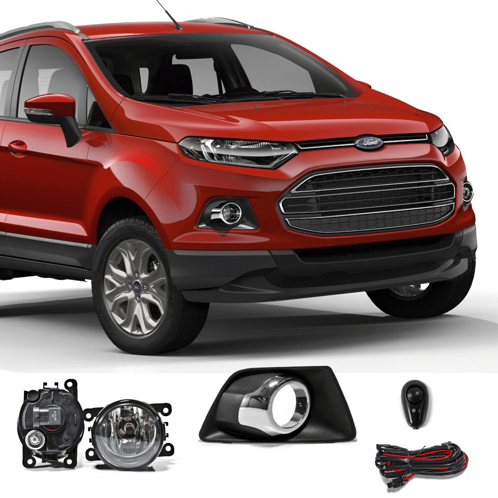 Farol de Milha para Ecosport 2013/2017 Botão Alternativo+Moldura Cromada - Zapos