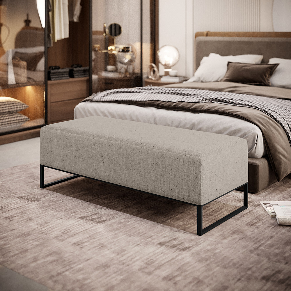 Puff Decorativo Sala de Estar Bali W01 Base Ferro 120x50 cm Linho Bege - Lyam Decor em Oferta na Shopee