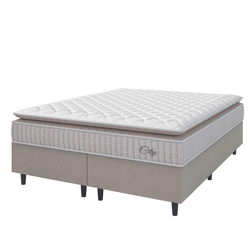 Cama Box Colchão Casal Queen Molas Ensacadas City Pillow Top 158x198x61cm Branco / Bege Hellen em Oferta na Shopee