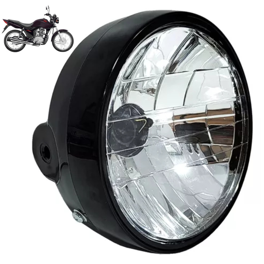 Farol Completo Da Moto Fan 125 2009 2010 2011 2012 2013 Com Aro Preto Metal