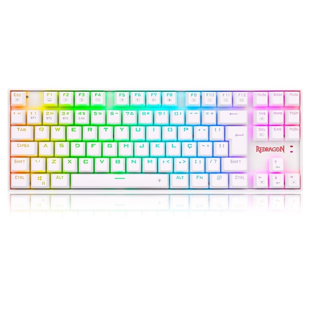 Teclado Mecanico Gamer Kumara Pro RGB Wireless Switch Blue Redragon K552RGB-BRS-W Branco