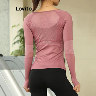 Lovito Camiseta esportiva feminina com letras esportivas e ilhós LNL52033