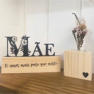 Kit Plaquinha Mãe Afetiva e Cubo com Buque. Decoração Di das Mães. Presente Dia das Mães
