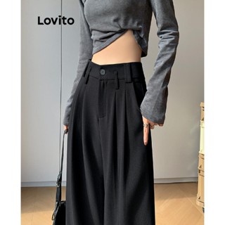 Lovito Calças casuais com zíper e botão liso para mulheres LNE55042