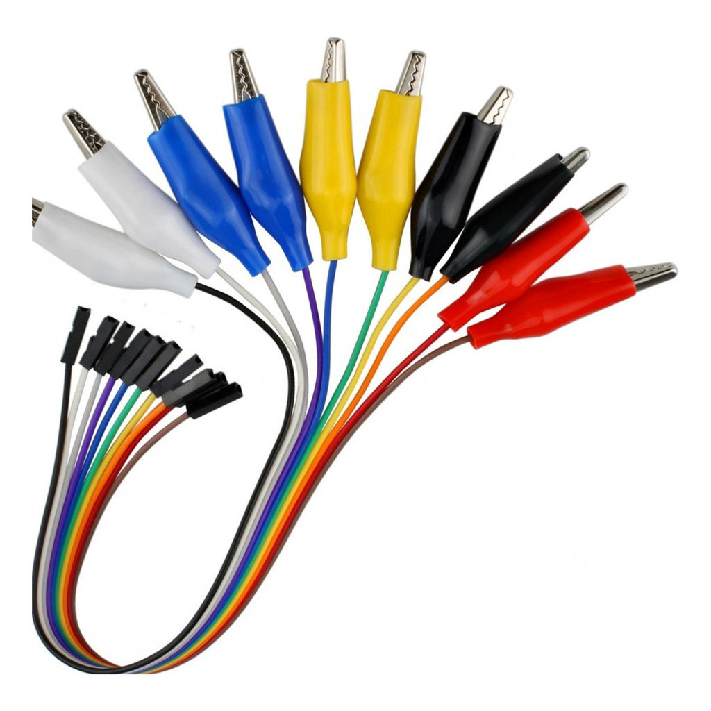 Kit 10 Cabo Cabinho Jumper Fêmea Com Garra Jacaré Para Protoboard