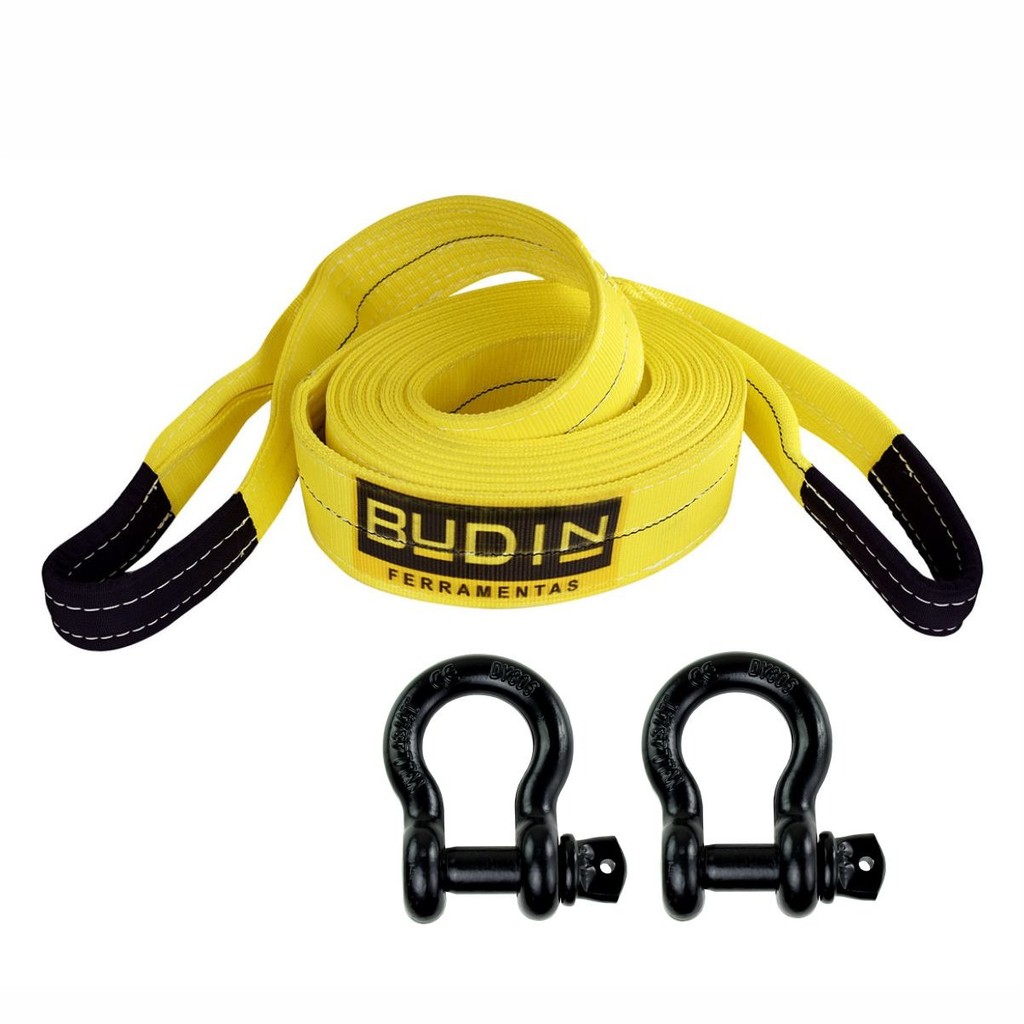 Cinta de Reboque Budin 40 Ton 8 Metros c/ Manilhas 3/4 Curva – Ideal para Veículos Leves 4x4