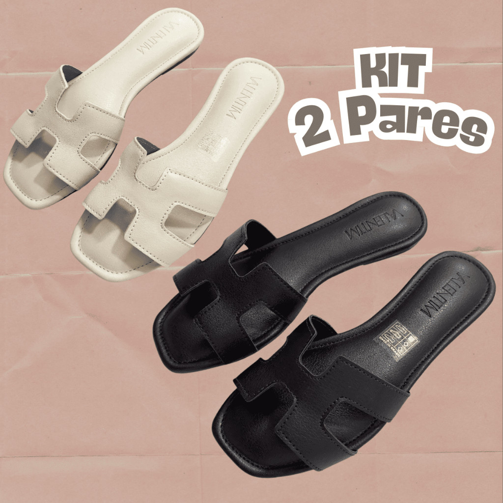 KIT COM 2 PARES | Rasteirinha Valentim - Sandália Feminina Confortável em Couro Sintético