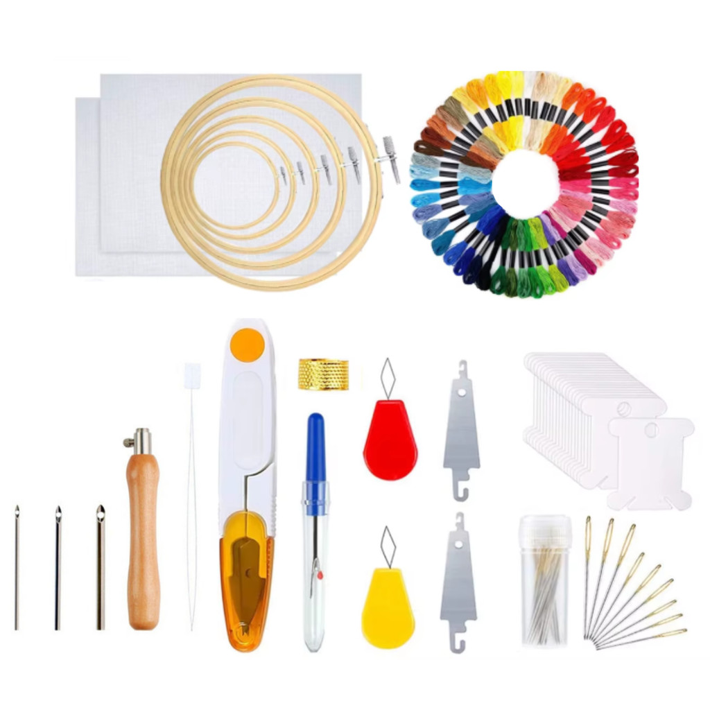 Kit Iniciante Bordado Agulha Magica Bastidor Talagarça Linha