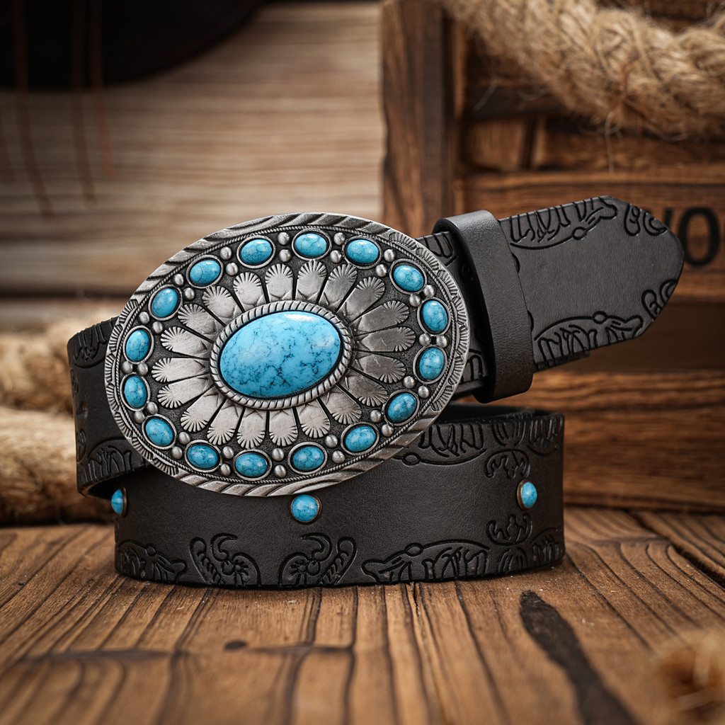 Cinto Feminino Country Personalizado Cowboy Turquesa Floral