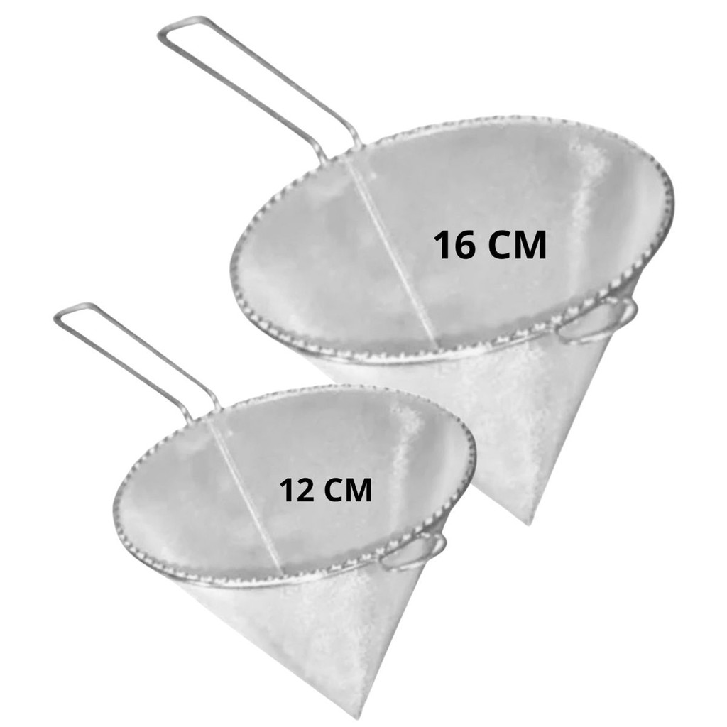 Kit 2 Coador Filtro Óleo Peneira 12 e 16cm cônico multiuso aço inox Filtrar Coar Óleo, Chá, Caldo 805PG