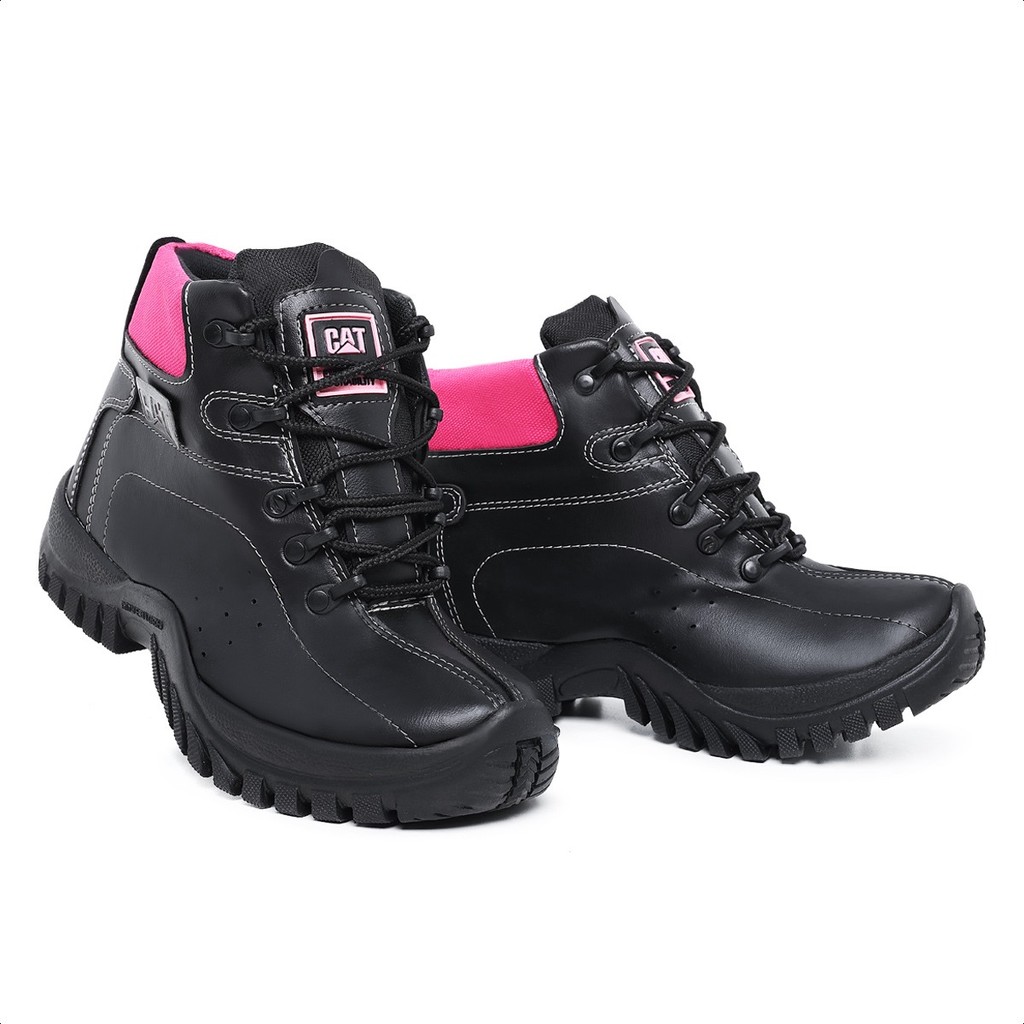 Bota Coturno Feminina CAT Adventure De Couro Resistente Com Solado Costurado Impermeável Barato em Oferta na Shopee