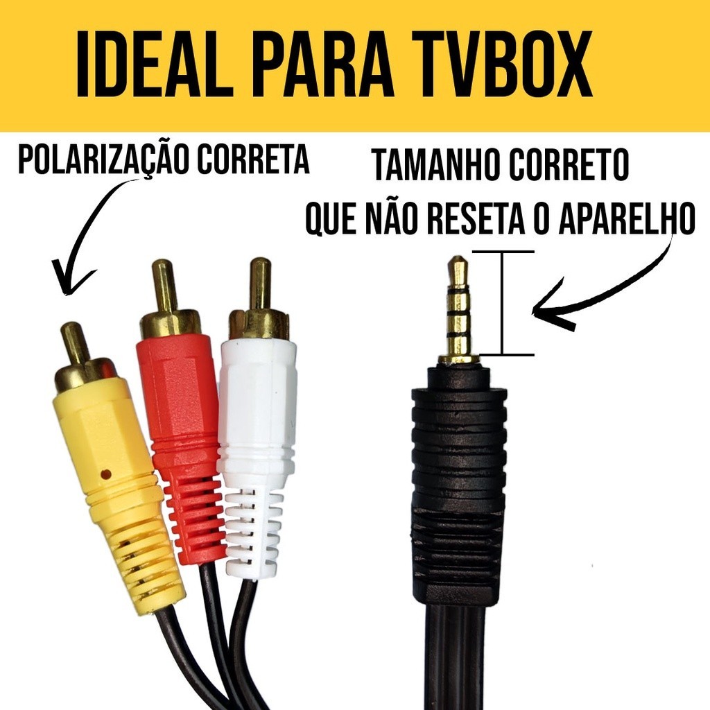 Cabo P2 para 3 RCA Áudio e Vídeo AV 1,5m Compatível com TV Antiga, DVD e Receptor