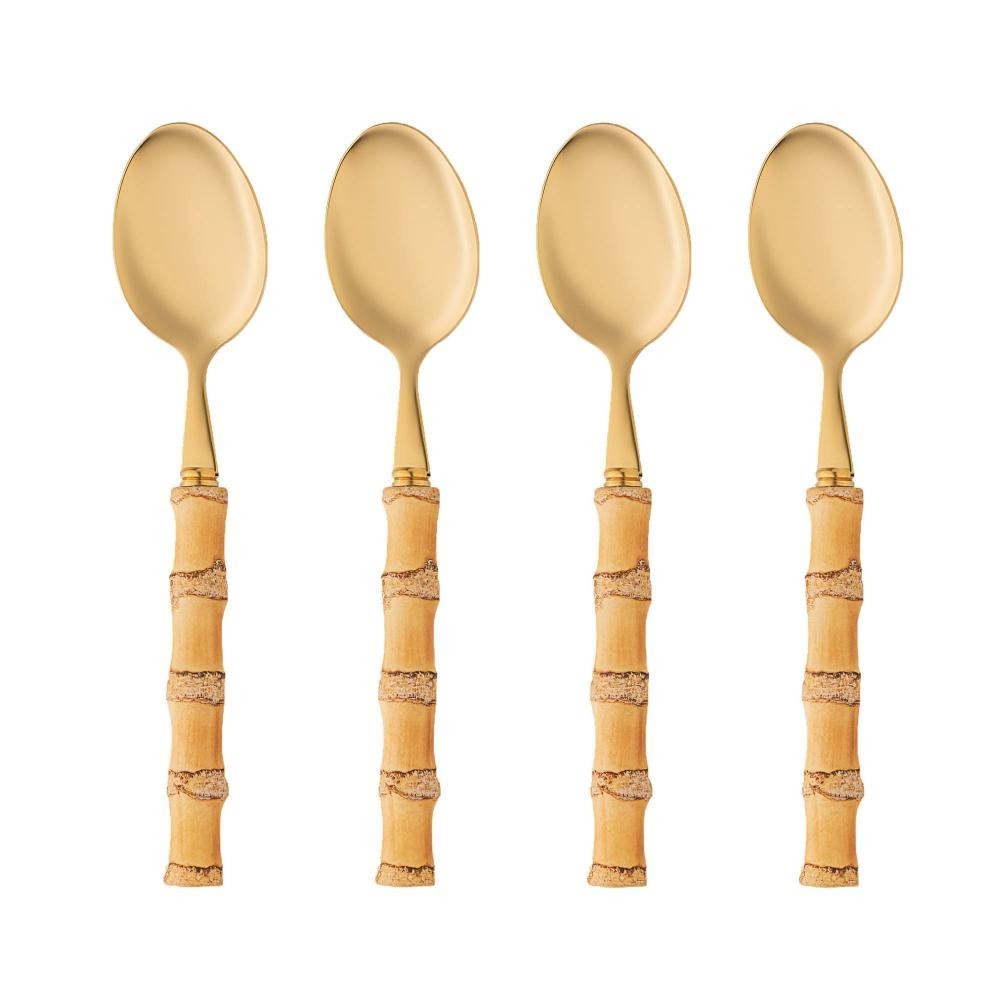 4 Colheres Sobremesa Wolff Bambu Tulum Aço Inox Dourado 16cm - Home & Living