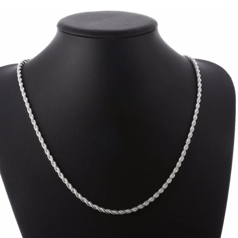Corrente colar cordão trançado Baiano aço Inox masculino feminino cor prata EXCLUSIVO cordão corrente pulseira bracelete