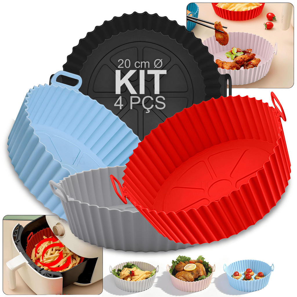 Kit Forma De Silicone Para Airfryer 20 Cm Forminha Protetor Air Fryer Forno Forro Cesto Antiaderente