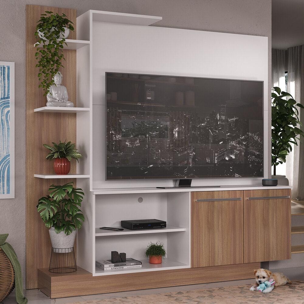 Estante com Painel TV 55" e 2 portas Denver Multimóveis Argila/Branco - Home & Living