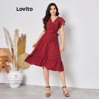 Lovito Vestido com Babado e Cinto e Estampa Floral Boho para Mulheres LBL08133