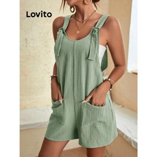Lovito Macacão Casual Liso Com Bolso Com Cadarço Para Mulheres LNL43077