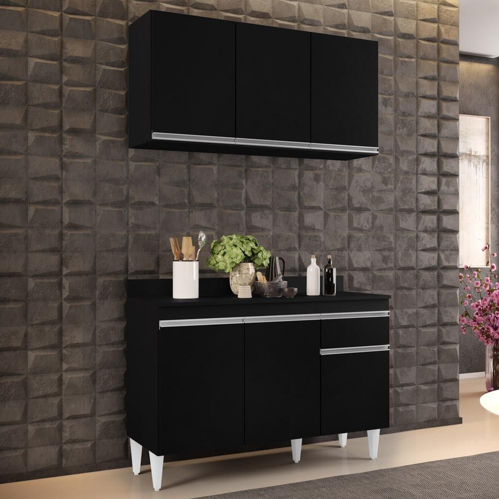 Armário Aéreo Virgínia e Balcão com Tampo 120cm Arizona Preto - Lumil em Oferta na Shopee