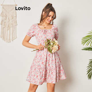 Lovito Vestido Casual Ditsy Floral Drapeado Com Renda Em Camadas Para Mulheres LBL08365