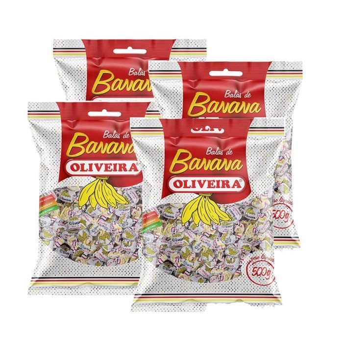 Bala de Banana Oliveira contendo 4 unidades de 500g cada
