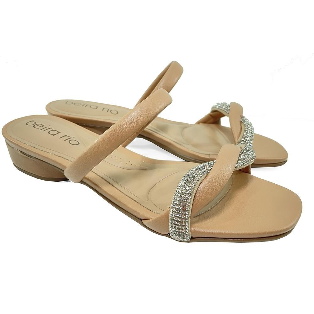 Tamanco Beira Rio Strass Salto Baixo - Nude - Women Shoes