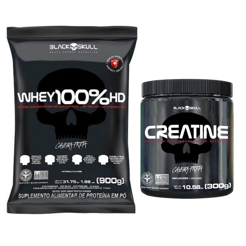 Kit Whey 100% Hd Refil 900g + Creatine 300g Blackskull